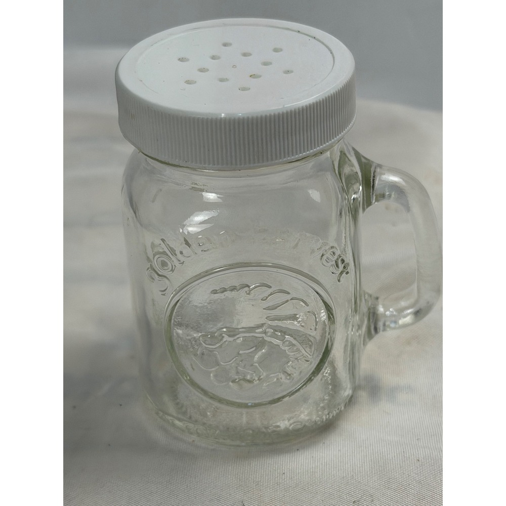 Golden Harvest Glass Mason Jar Shaker with Handle White Plastic Lid Clear 4oz